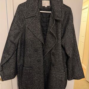 a new day Women's Black & Gray Herringbone Double-Breasted Pea Coat